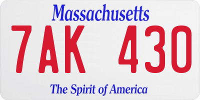 MA license plate 7AK430