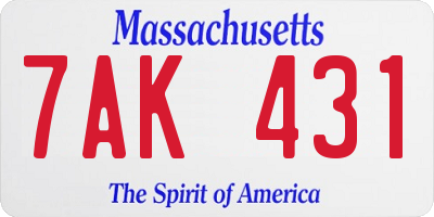 MA license plate 7AK431
