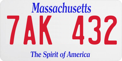 MA license plate 7AK432