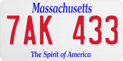 MA license plate 7AK433