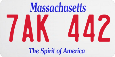 MA license plate 7AK442