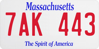 MA license plate 7AK443