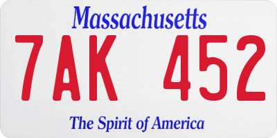 MA license plate 7AK452