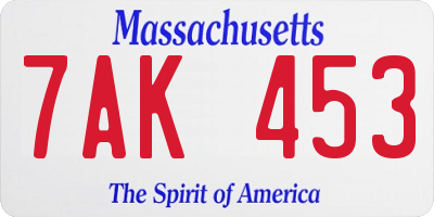 MA license plate 7AK453