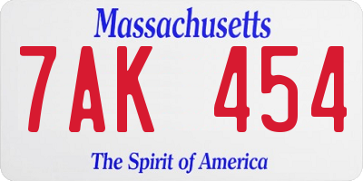 MA license plate 7AK454