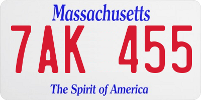 MA license plate 7AK455
