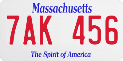 MA license plate 7AK456