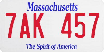 MA license plate 7AK457