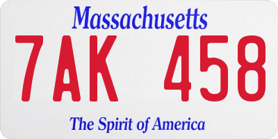 MA license plate 7AK458