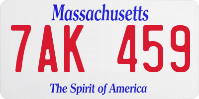 MA license plate 7AK459