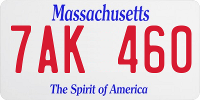 MA license plate 7AK460