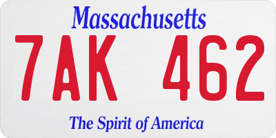MA license plate 7AK462