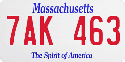 MA license plate 7AK463