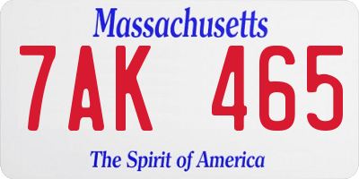 MA license plate 7AK465