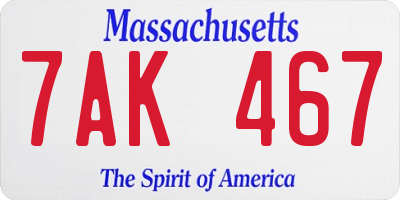 MA license plate 7AK467