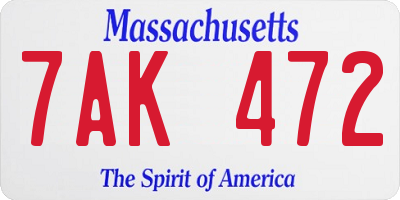 MA license plate 7AK472