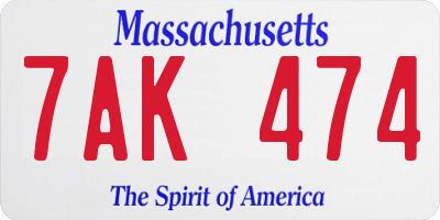 MA license plate 7AK474