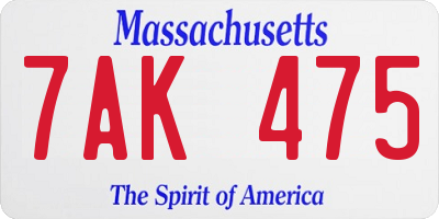 MA license plate 7AK475