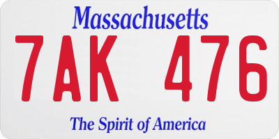 MA license plate 7AK476