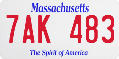 MA license plate 7AK483