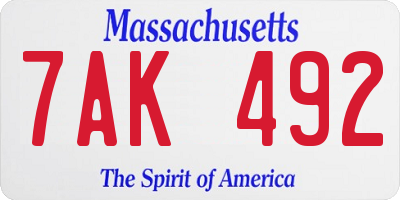 MA license plate 7AK492