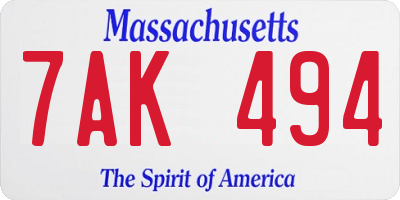 MA license plate 7AK494