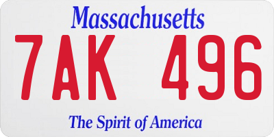 MA license plate 7AK496