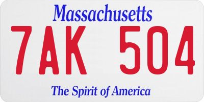 MA license plate 7AK504