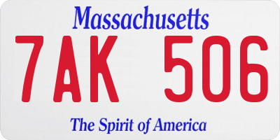 MA license plate 7AK506