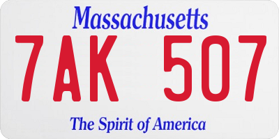 MA license plate 7AK507