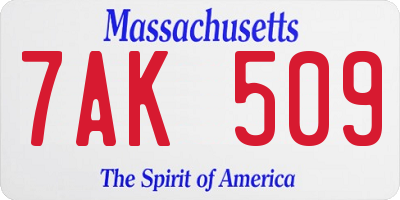 MA license plate 7AK509