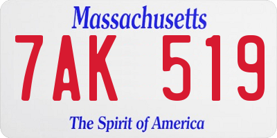 MA license plate 7AK519
