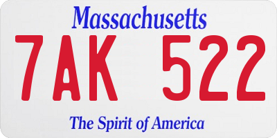 MA license plate 7AK522