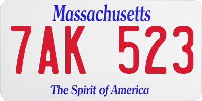 MA license plate 7AK523
