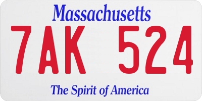 MA license plate 7AK524