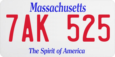 MA license plate 7AK525