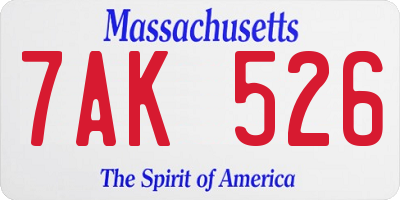 MA license plate 7AK526