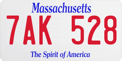 MA license plate 7AK528
