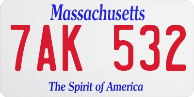 MA license plate 7AK532