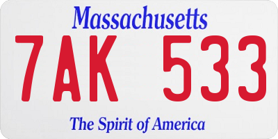 MA license plate 7AK533