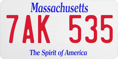 MA license plate 7AK535