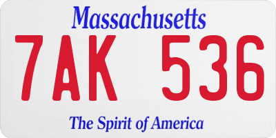 MA license plate 7AK536