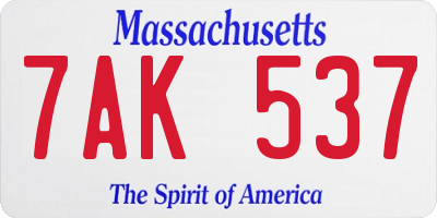 MA license plate 7AK537