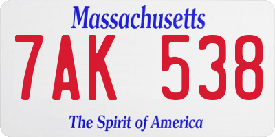 MA license plate 7AK538