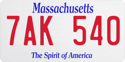 MA license plate 7AK540