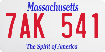 MA license plate 7AK541