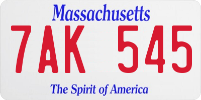 MA license plate 7AK545
