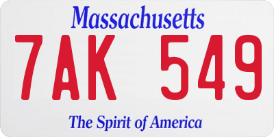 MA license plate 7AK549