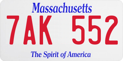 MA license plate 7AK552