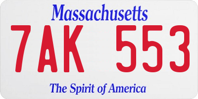 MA license plate 7AK553
